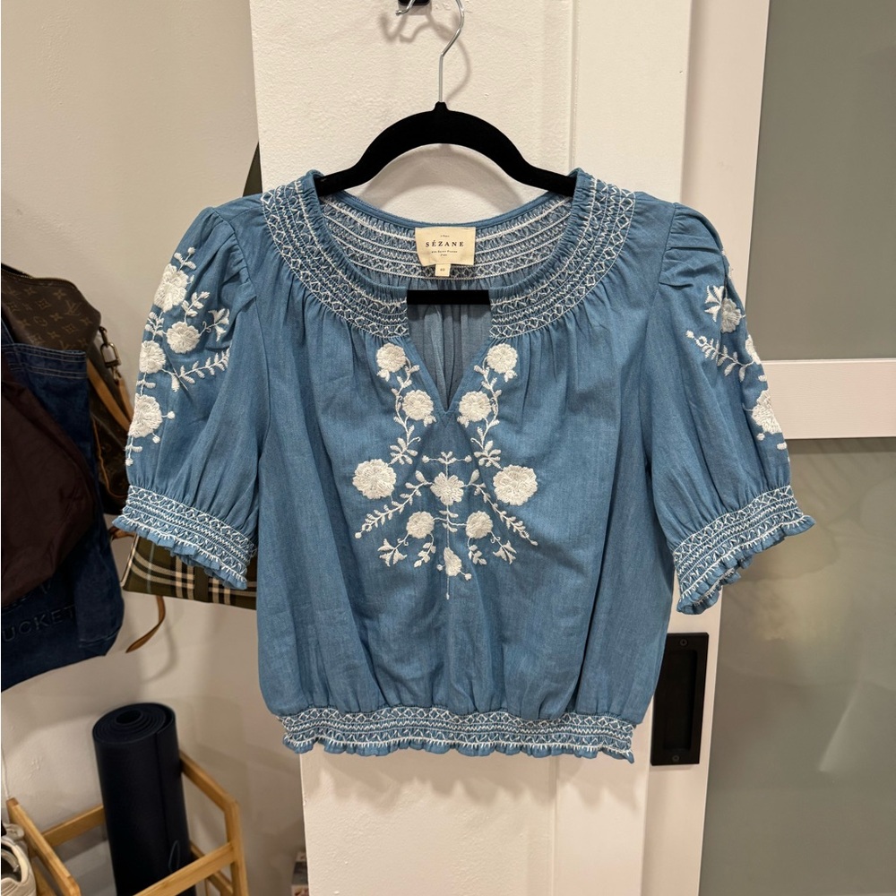 Sezane Marru Blouse Light Chambray